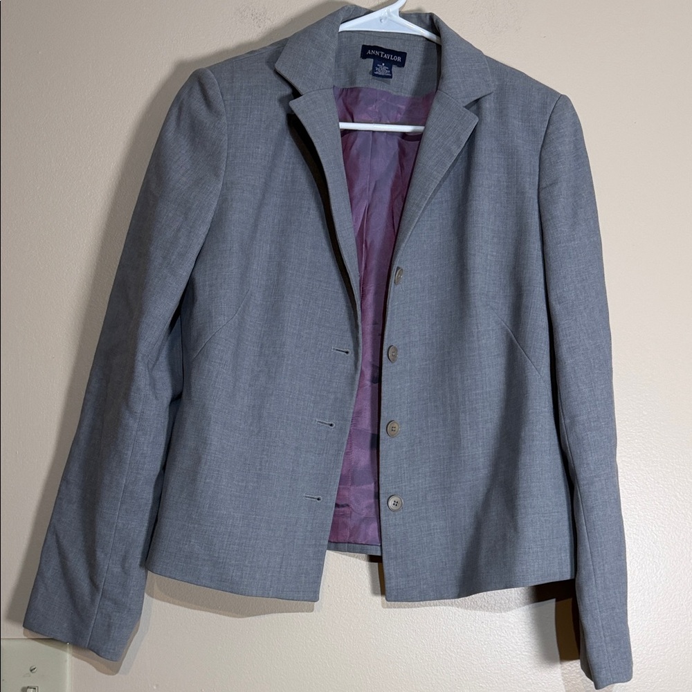 Ann Taylor Gray Blazer with Purple Lining